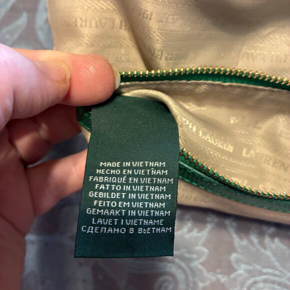 Lauren Ralph Lauren Emerald Lizard Embossed Leather RLL Gold Hardware Large Bag - Picture 11 of 16